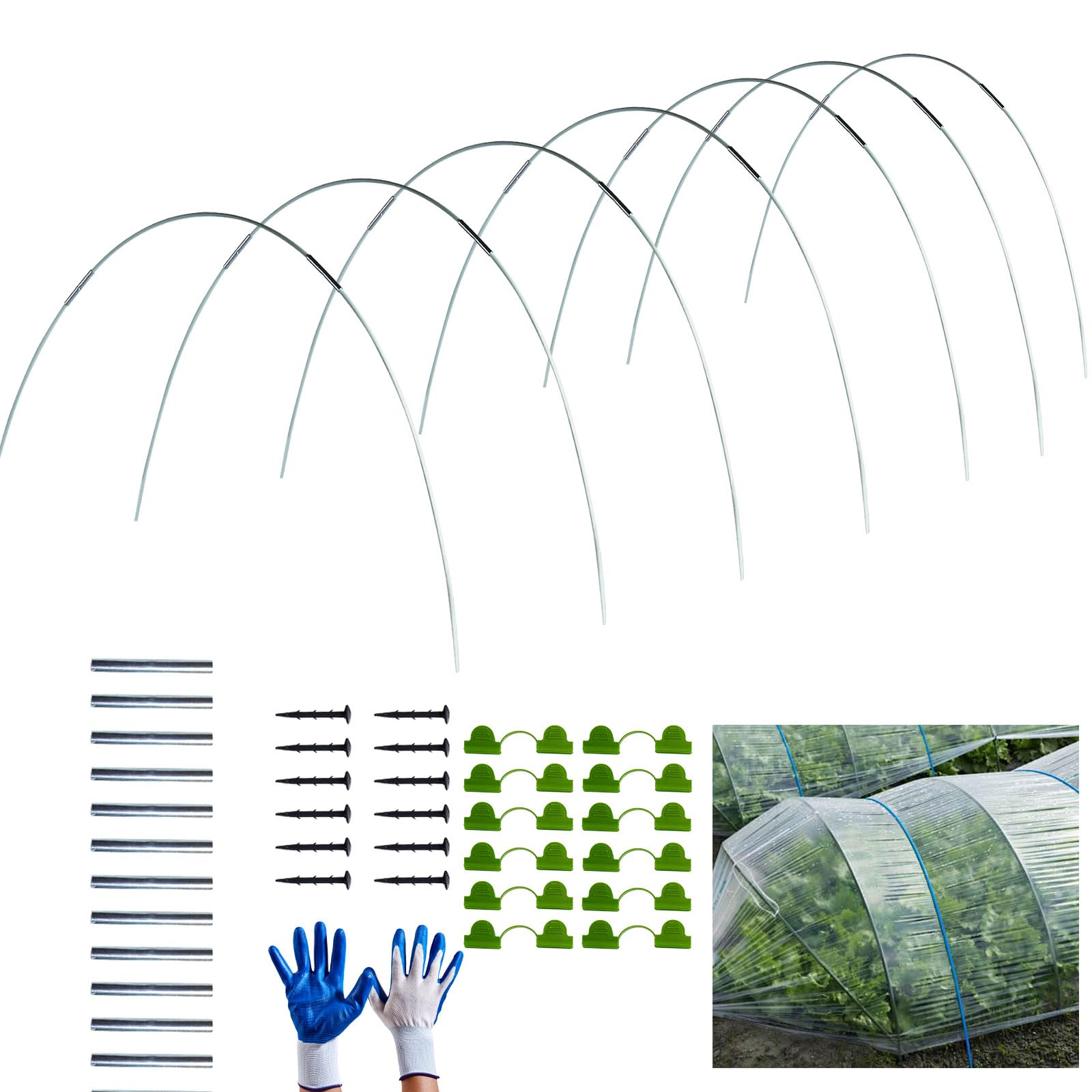 Garden Hoops for Netting Tunnel 18 PCS 15 Inch Garden Hoops, Detachable Fiberglass Support Hoops Frame, Cloche Hoops, Garden Tunnel, Greenhouse Hoops, Hoops for Netting, Garden Hoops for Raised Beds