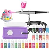 Cake Decorating Kit with 24 Food Coloring | 2026 Upgraded Decorating Kit with Suction Cups, Dual Action Stepless Speed Airbrush Decorating Kit with Compressor