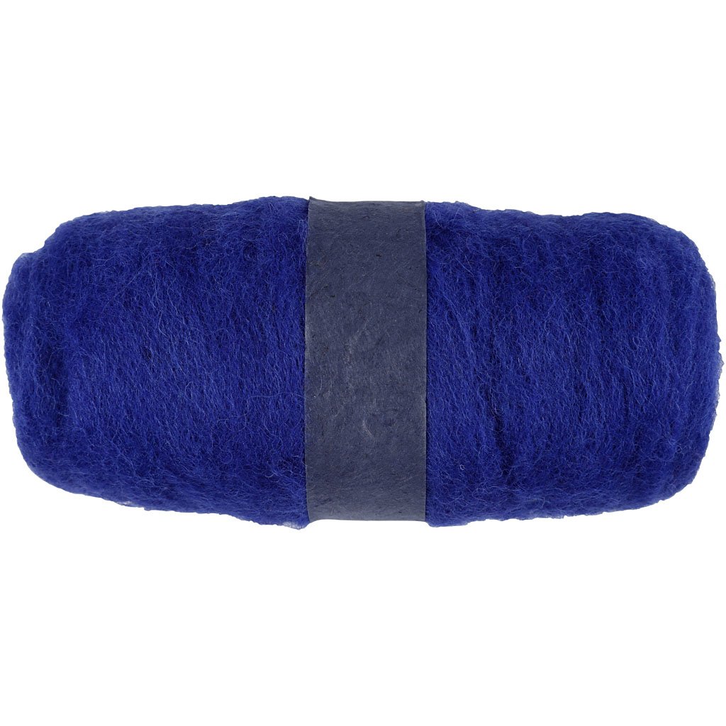 Carded Wool, royal blue, 100g