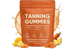 Tanning Gummies for Natural Glow – Skin Radiance Tanning Gummies with Vitamin C, E, Astaxanthin & Beta Carotene, Supports Mel