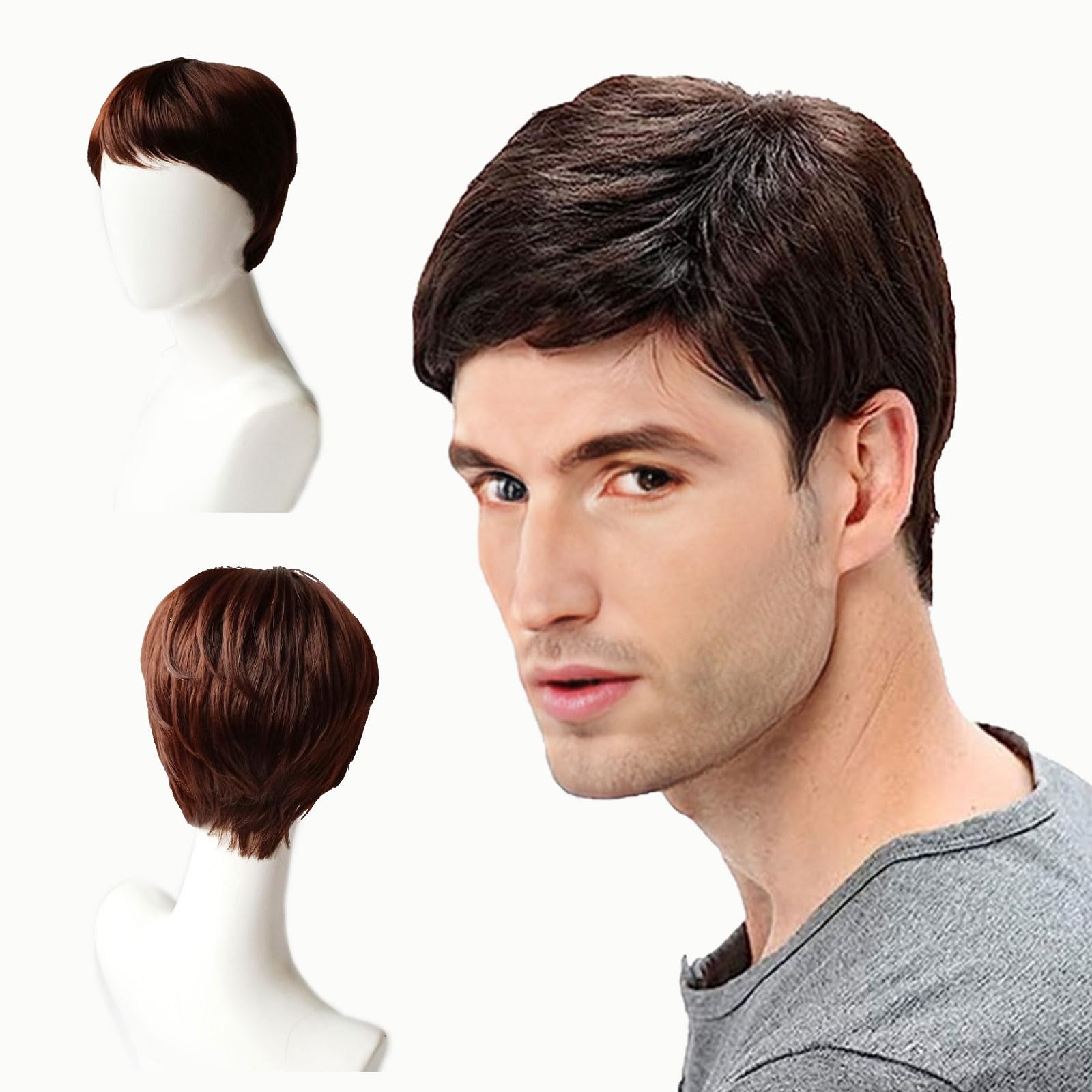 EUPSIIU Short Brown Men's Wig - Synthetic Daily Use Straight Wig for Handsome Men's Costume & Cosplay (Brown)