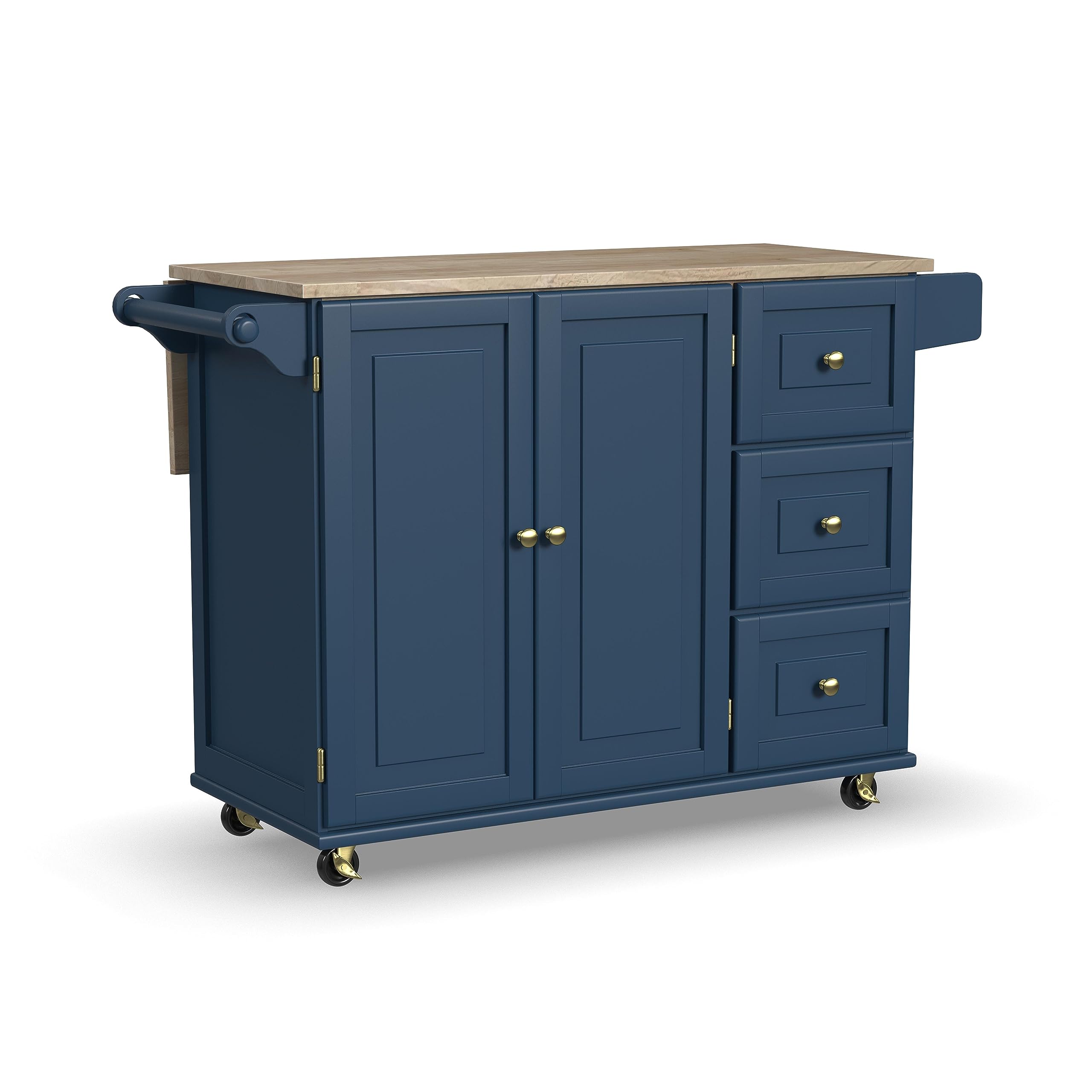 Homestyles Mobile Kitchen Island Cart with Wood Top and Dropleaf Breakfast Bar, Blue Image