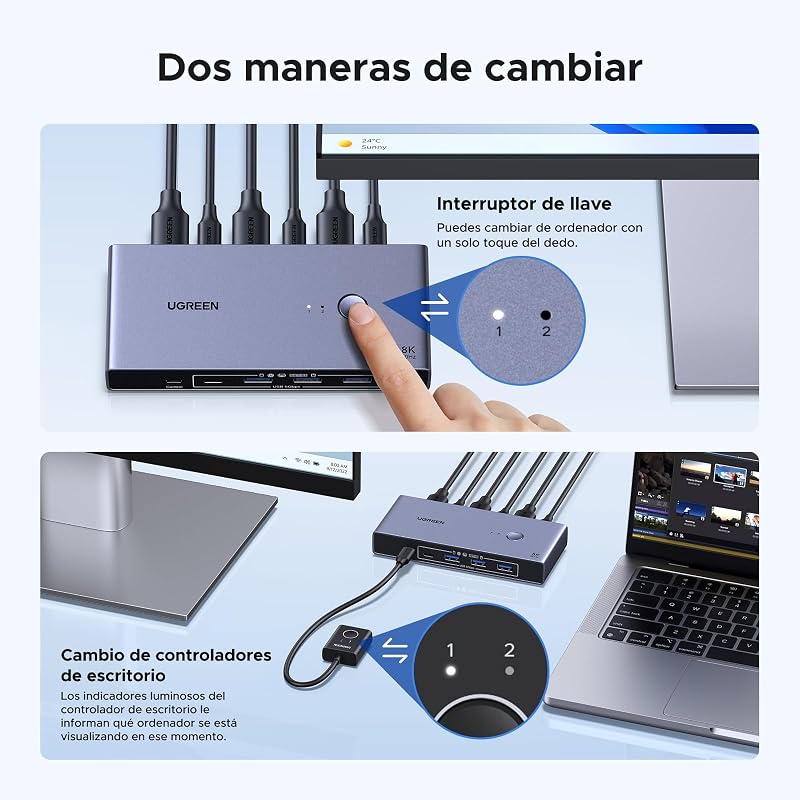 Displayport 8K 60Hz KVM Switch 2 Entradas 1 Saída