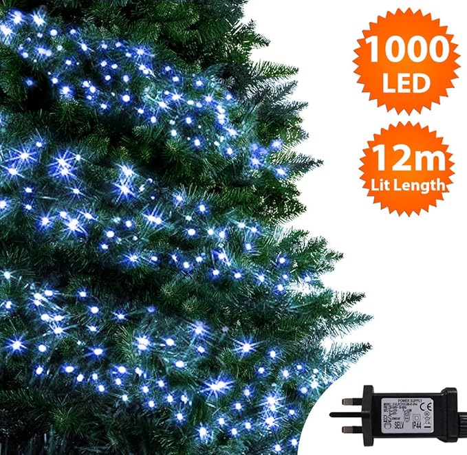 ANSIO Christmas Tree Lights 1000 LED 12 m Blue Cluster Lights Indoor