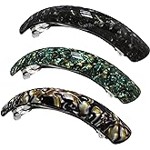 HYFEEL Large Hair Barrettes for Women Fine Thick Hair, French Barrette Hair Clips Ponytail Clamps Clasp Stylish Hair Accessories- 3Pcs (Black, Brown, Green)