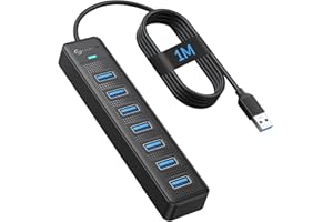 PHIXERO 7 Port USB Hub, 3.3FT/1M Long Cable USB 3.0 Hub Multi USB Port Hub USB Multiport Adapter USB Extension Hub USB Splitter USB Hub for PC, Compatible with All USB 3.0/2.0/1.1 Device