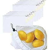 purifyou Set of 10 Reusable Mesh Produce Bags - Heavy Duty, Washable Farmers Market and Storage for Fruits, Vegetables, Groceries, Kitchen, and Home (Small)