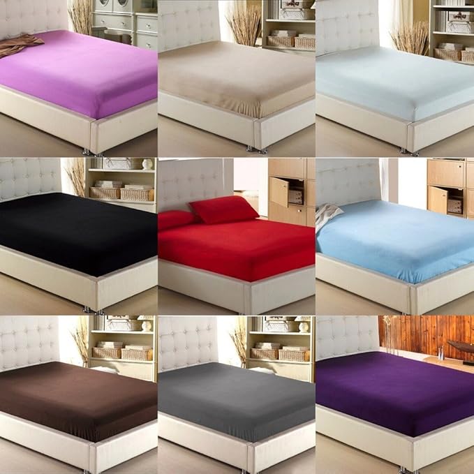 PLAIN DYED POLY COTTON 5050 RICH COTTON FITTED BED COVER SHEET ALL UK