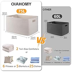 OIAHOMY 75L Large Blanket Basket, Woven Blanket