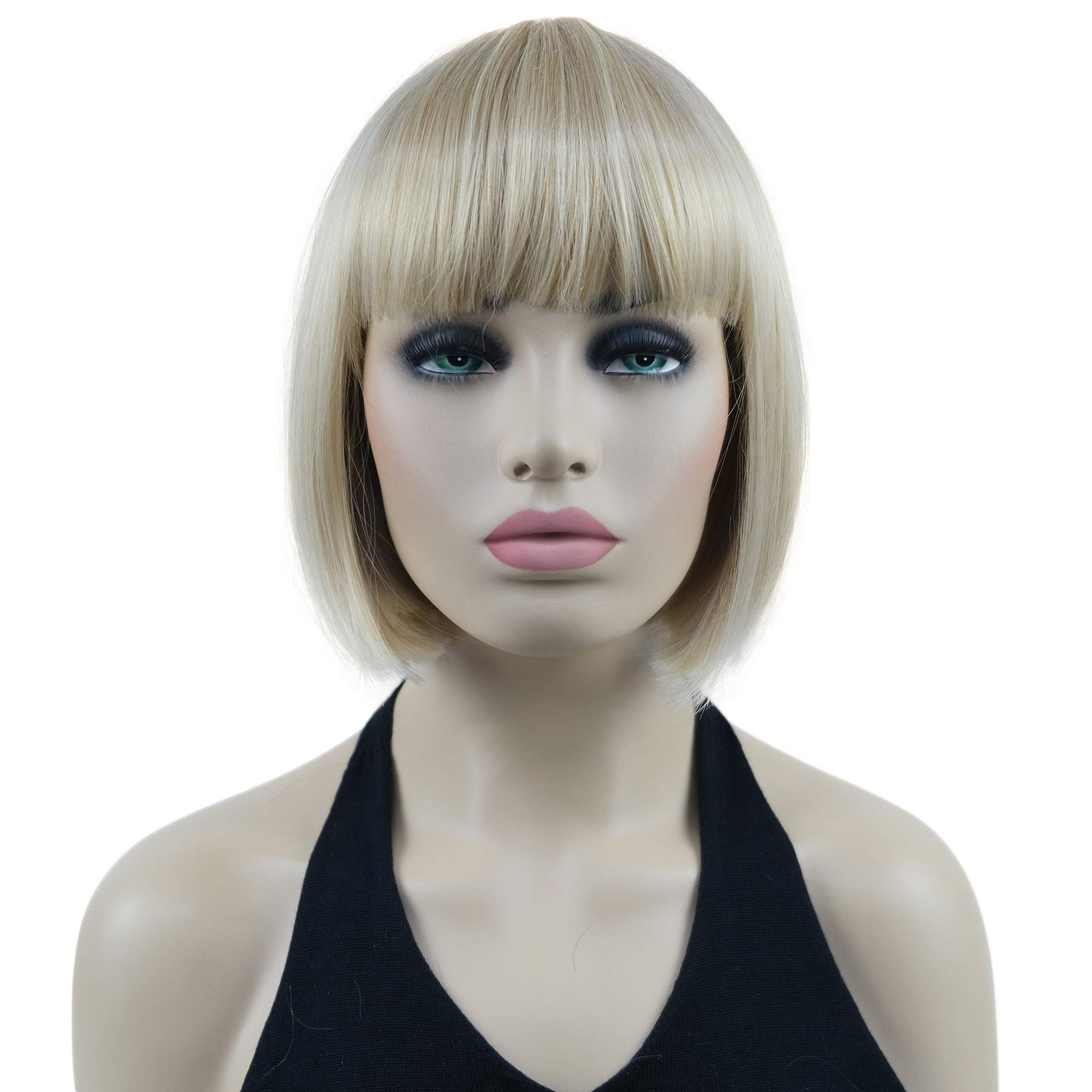Lydell 8" Short Bob Hair Flat Bangs Cute Central Dot Skin Top Heat Resistant Synthetic Wigs (24BT613 Blonde Mix)