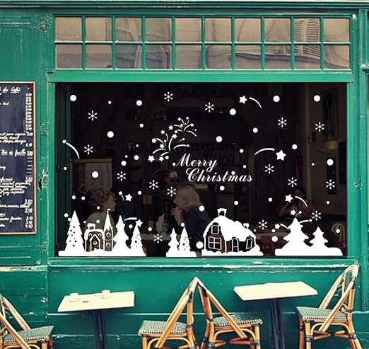 Onlymygod Etiqueta de la pared Navidad Nieve Ventana de vidrio Gabinete