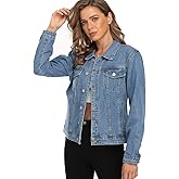 PEIQI Classic Jean Jacket for Women Basic Long Sleeve Button Down Denim Jackets