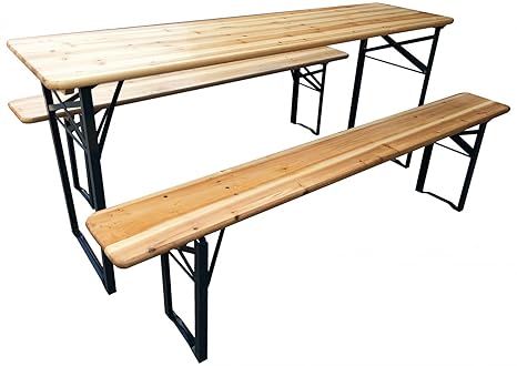 Bierzeltgarnitur klappbar Set 3 teilig Sitzgruppe - Biertisch und Bänke Garten Festzeltgarnitur Faltbar L177 x B46/23 cm Gart