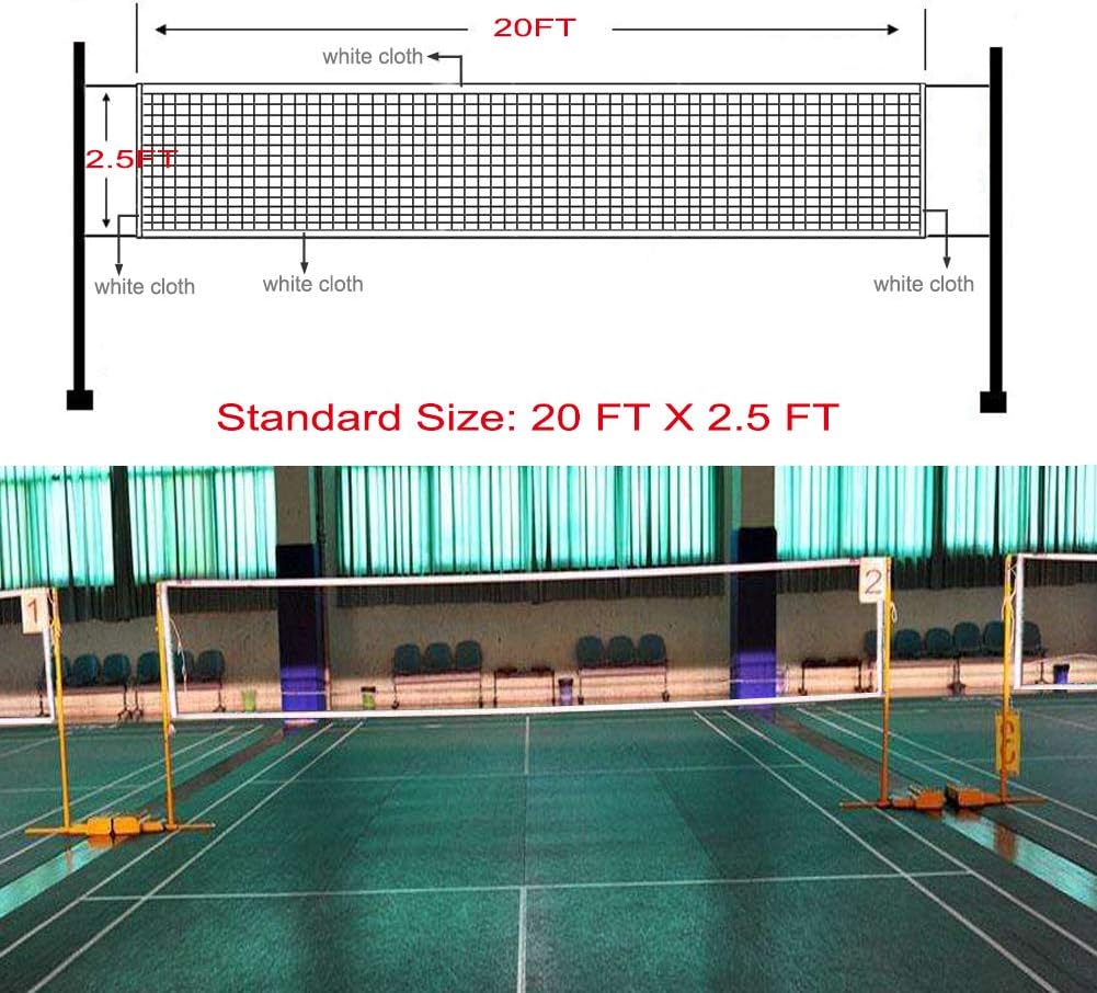 GeWeDen Badminton Net, Outdoor Indoor Badminton Tournament Net for Sports Backyard Garden Schoolyard (20 FT x 2.5 FT) with Rope Cable Top (Net Only) (with Nylon Rope) : Sports & Outdoors