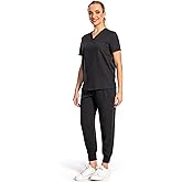 PuriPure Scrubs for Women Set Medical Uniform - V-Neck Top & Jogger Pants with 6 Pockets, Nurse Workwear