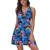 Kate Kasin Women's Two Piece Swimsuits Tummy Control Back Cross Flowy Swimdress Bathing Suits with Boyshorts Swimwear