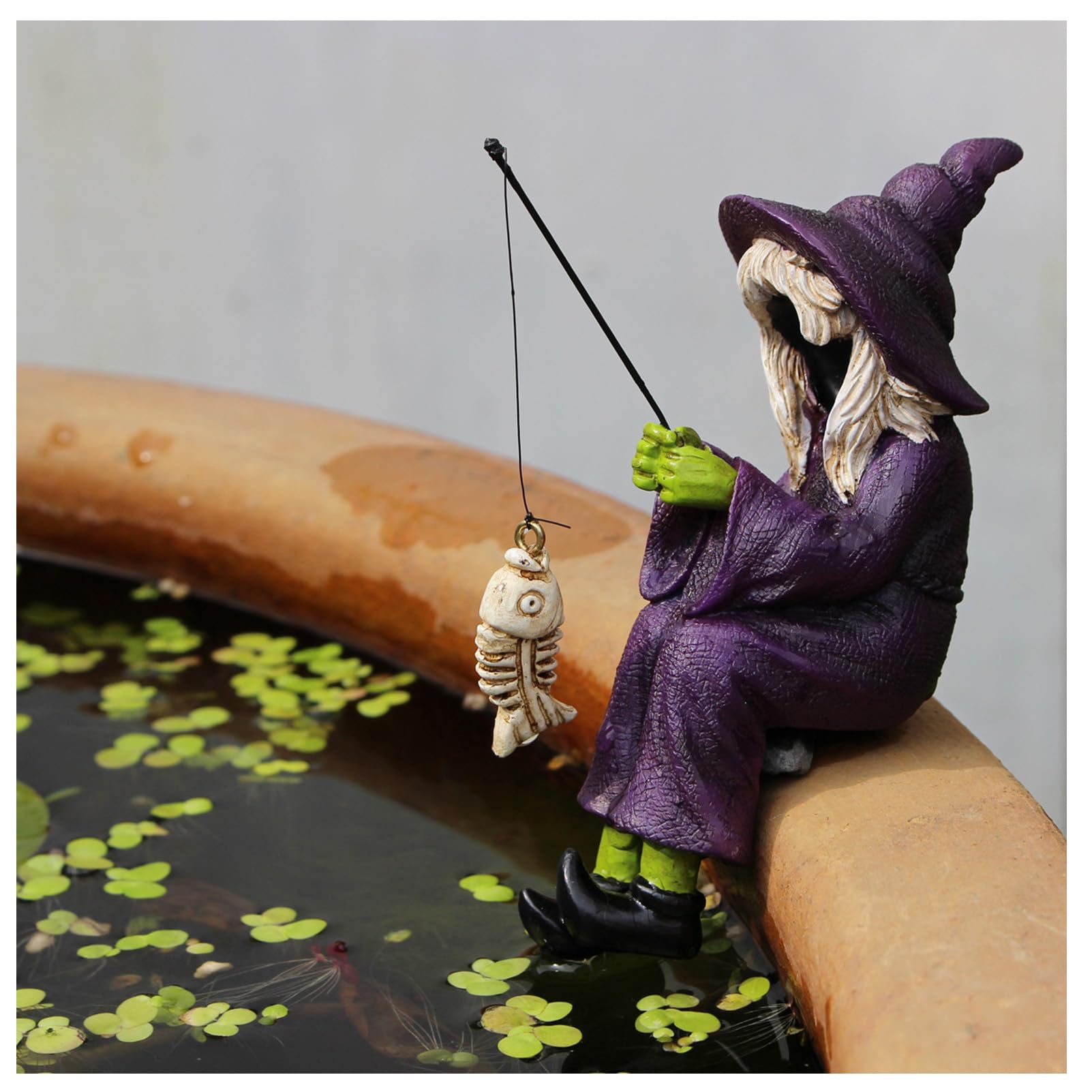 Otzoan Fairy Garden Fishing Gnome Statues Miniature Witch Figurines Outdoor Landscape Ornaments for Yard Lawn Pond Pool Riverside Decoration