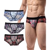 chelectnis Men's Underwear Briefs Low Rise Men's Briefs No Fly Pouch Half Back Coverage Silky Bikini Underwear for Men Pack