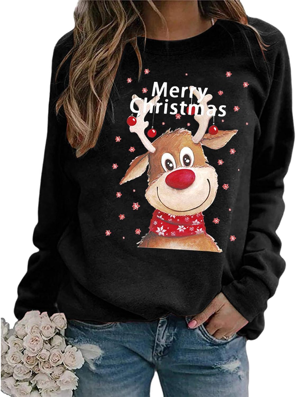 SETSAIL Damen Lässige Weihnachten Bedruckte Langarm Sweatshirt Pullover