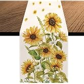 Watercolor Sunflower Table Runner, Seasonal Spring Summer Yellow Flower Holiday Kitchen Dining Table Decoration for Home Party Decor 13x70 Inch