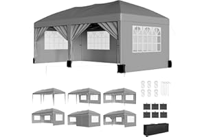 TROPOW 10X20Ft Outdoor Party Tent Gazebo, Waterproof Gazebo Canopy Tent, Heavy Duty Commercial Outdoor Canopy All Season with Storage Bag,Gray