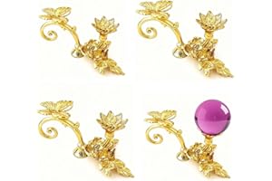 GeryVtee 4PCS Crystal Ball Stand Sphere Display Stand Metal Crystal Holder Balls Ornament Rack Holder Metal Base Flower Shape (Gold)