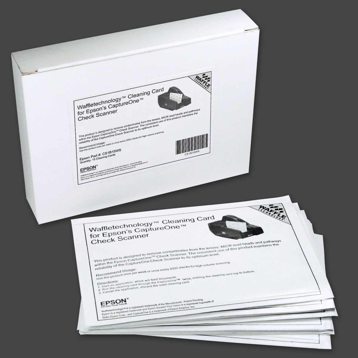 Waffletechnology Cleaning Card for Epson CaptureOne Check Scanner (15 Cards): Office Products