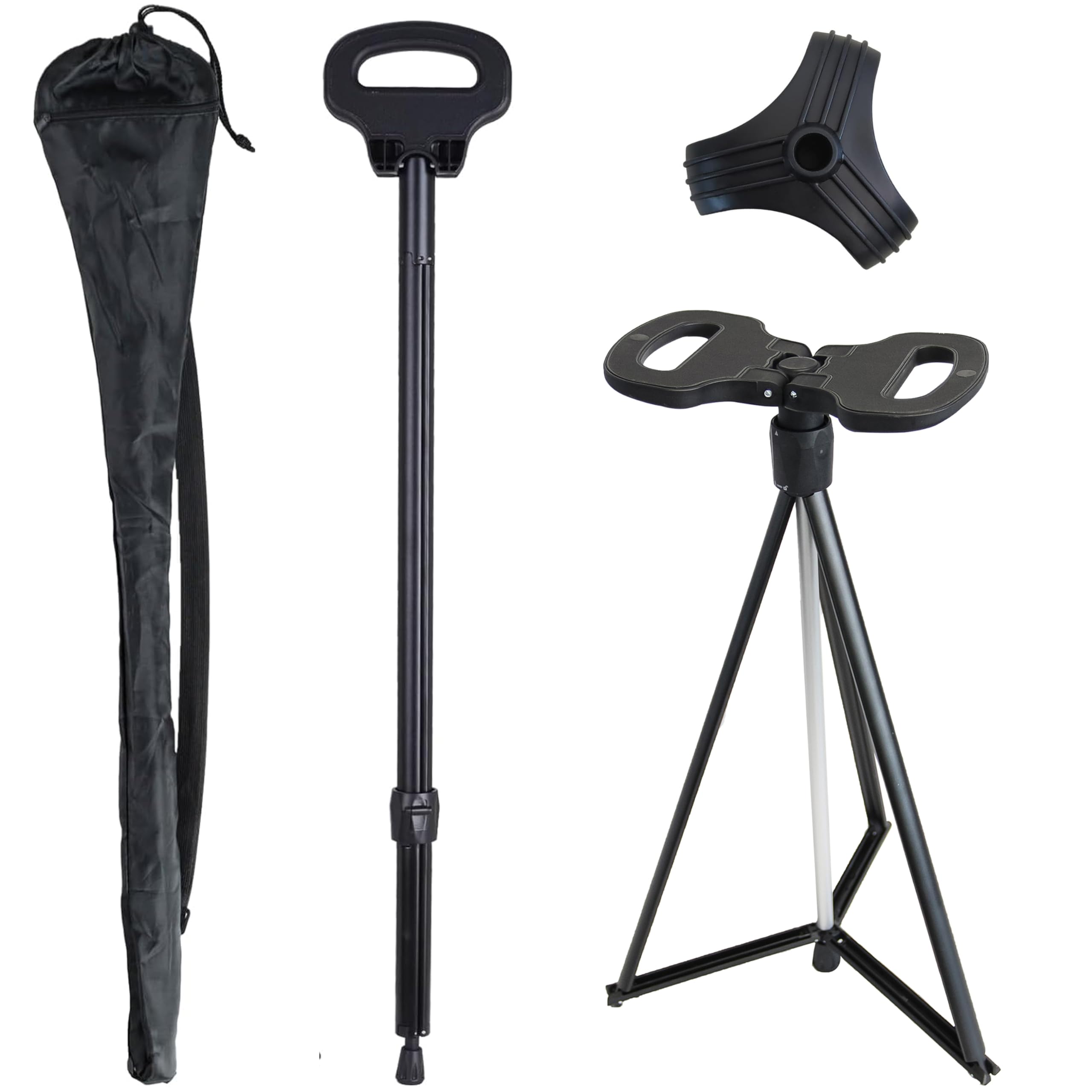 Photo 1 of Cane with Seat 2-in-1 Portable Walking Stick with Seat for Men & Women Folding Lightweight Sturdy Tripod Cane Foldable Stool Mobility Aid Crutch Chair with Travel Bag for Elderly, Seniors & Handicap