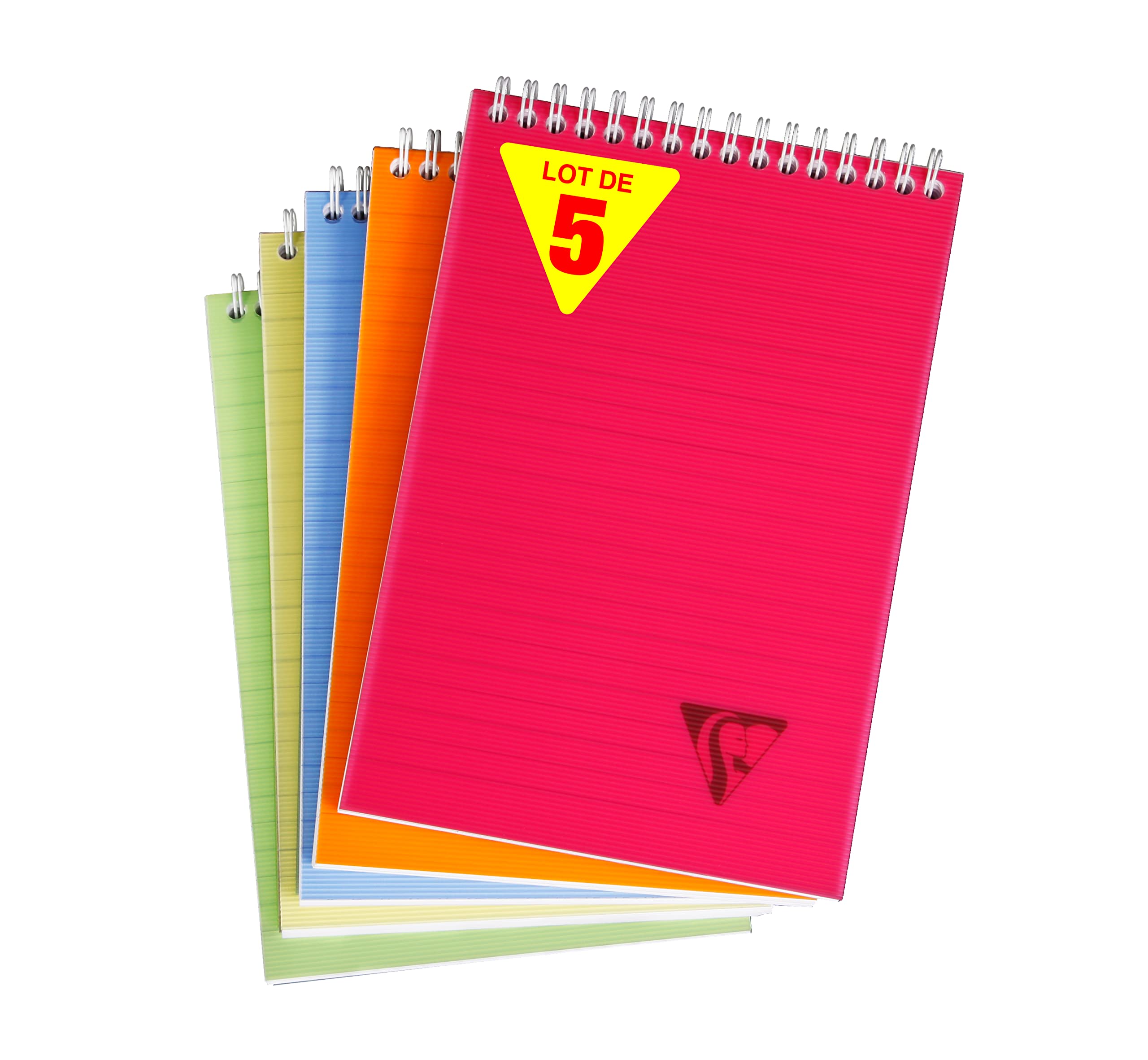 Clairefontaine 'Linicolor' Wirebound Notepads, A4, Lined, 90g, 80 Sheets - Assorted Colours, Pack of 5