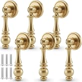 Roowest 6 Pack Solid Brass Drop Cabinet Pulls 2.5 Inch, Brushed Gold Cabinet Knobs for Dresser and Drawers, Decorative Vintage Brass Cupboard Knob Durable Pendant Knobs for Kitchen Cabinets Wardrobe