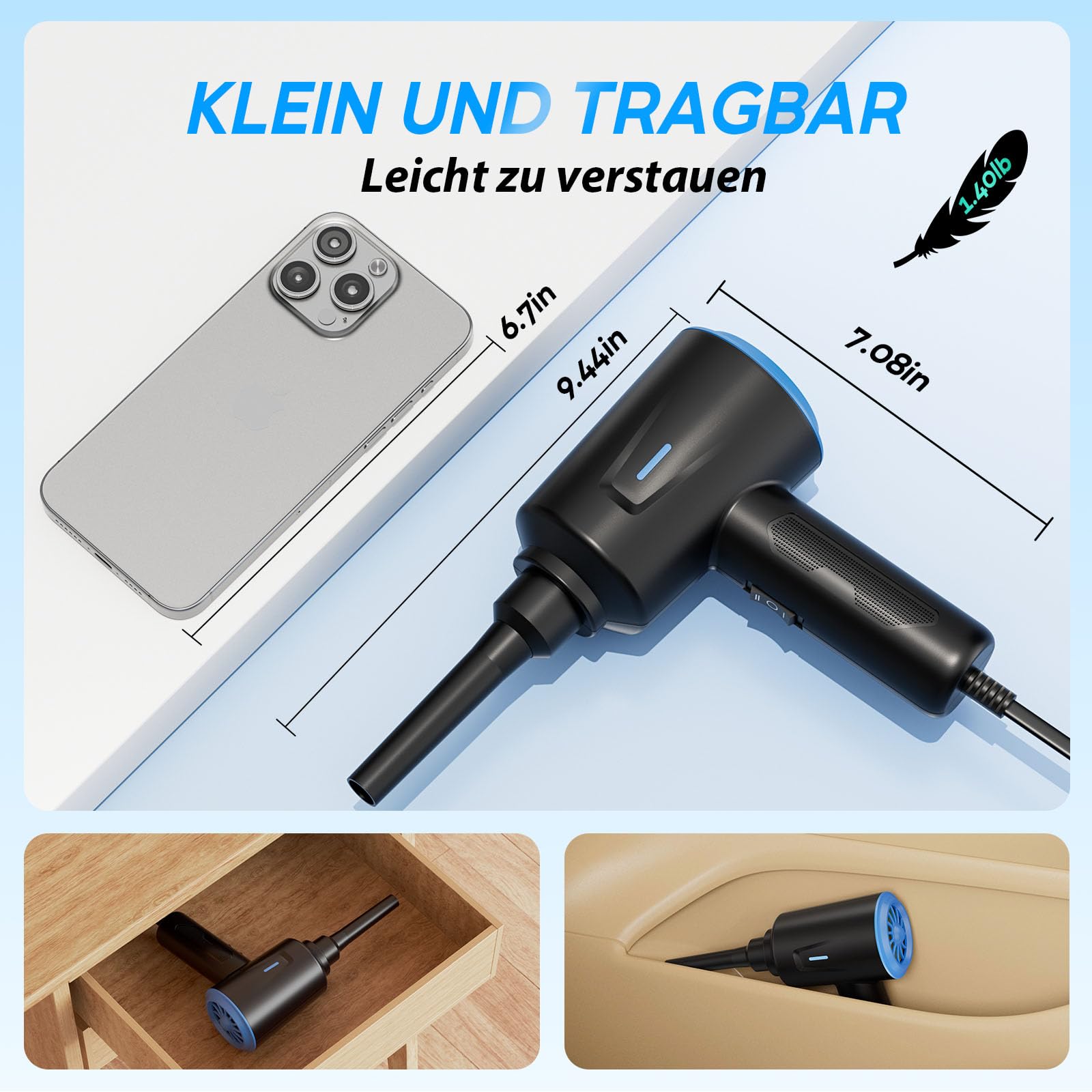 Elektrische Staubgebläse - 500W Druckluft - 5.74 oz Compressed Air - PC Reinigungsset für Laptop - Tastatur - Auto - Bürogeräte 7