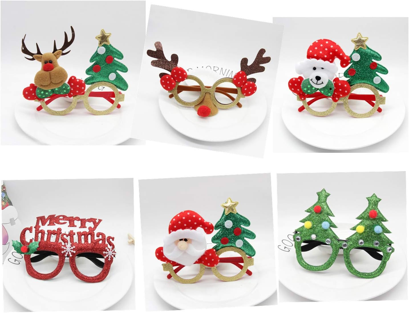Hengfengmy 6 Pairs Christmas Glasses Party, Glitter Eyeglasses Party Props Xmas Party Sellfie Tools, Christmas Party Dress Up Ornaments for Kids, Men, Women