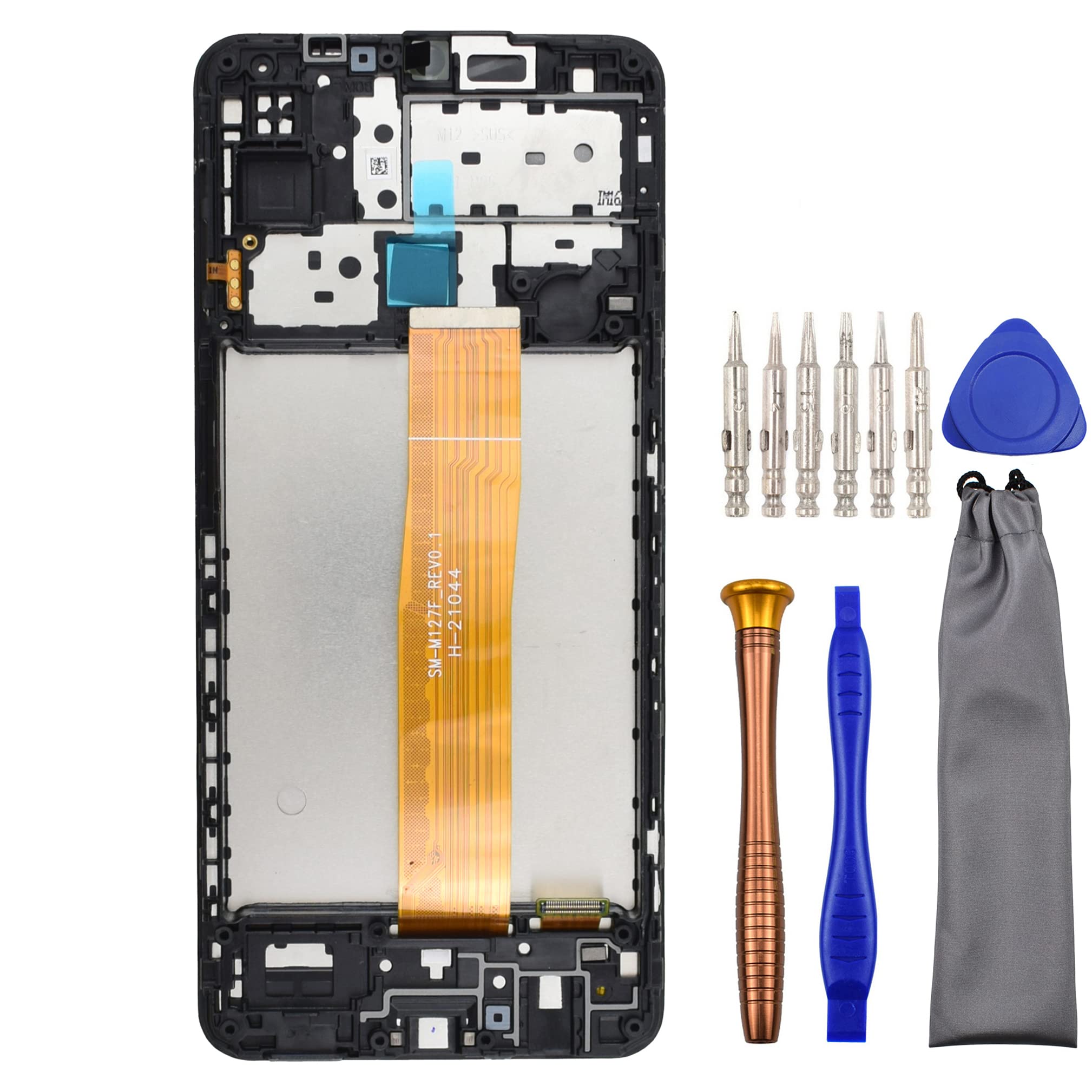 Photo 1 of Complete Screen LCD Digitizer Touch Assembly Replacement for Samsung Galaxy M12 SM-M127F with Tool Kit and Screen Frame Installed Black 6.5"