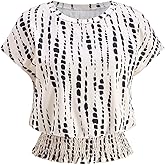 winkbay Women's Summer Cap Sleeve T Shirts Dressy Casual Geo Print Crew Neck Work Tops