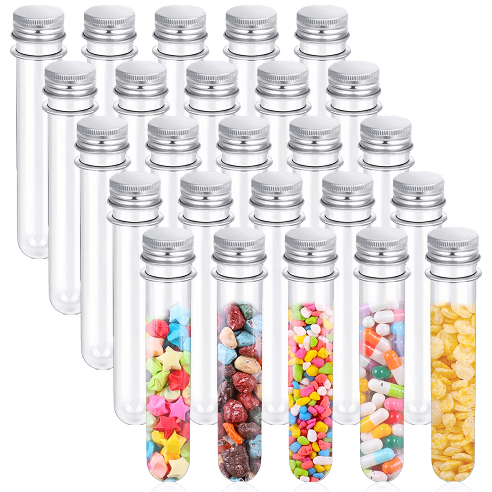 Photo 1 of 25PCS Test Tubes,40ml Clear Plastic Test Tubes with Screw Caps,25x140mm Tube for Sample,Science Party,Gumball,Candy,Bath Salts
