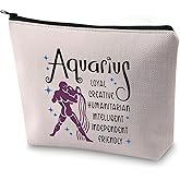 Zodiac Sign Cosmetic Bag Horoscope Makeup Bag 12 Constellation Birthday Gift for Astrology Lover (Aquarius)