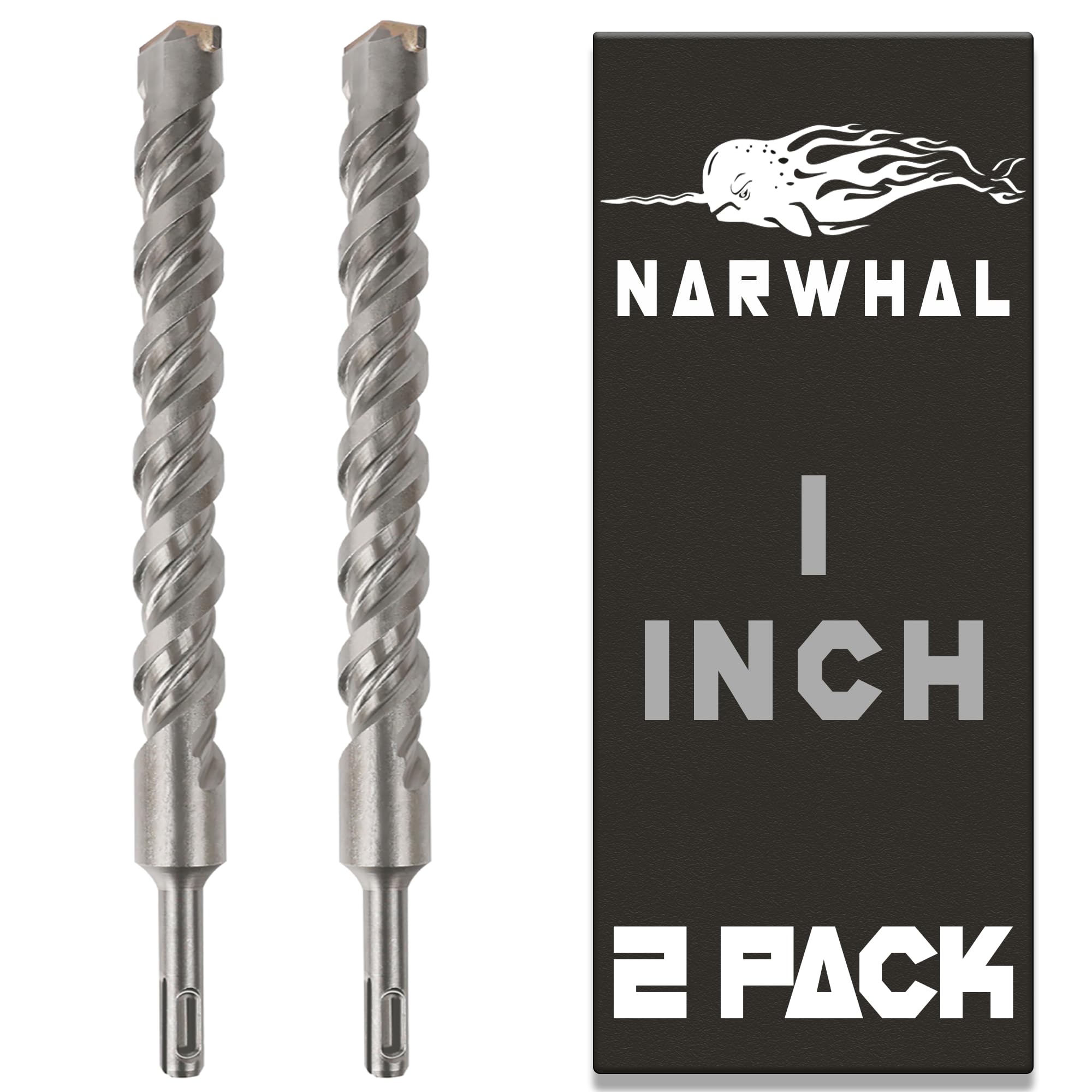 Photo 1 of SDS Plus 1 Inch Masonry Drill Bit for Rotary Hammers (12" Length - 2 Pack) Carbide Tipped to Easily Drill Through Concrete, Cement, Brick, Block, Stone, and More!