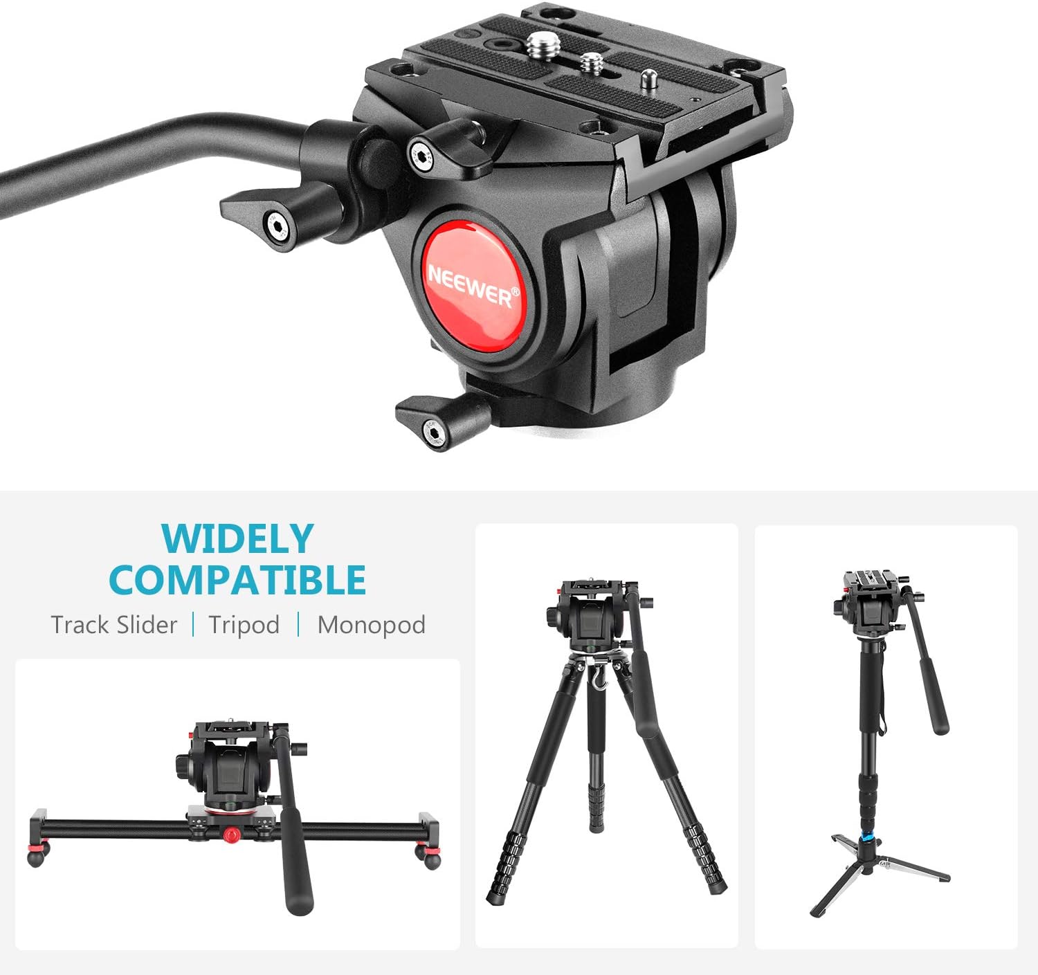 Neewer Heavy Duty Video Camera Tripod Fluid Drag Pan Head with 1/4 and 3/8 inches Screws Sliding Plate for DSLR Cameras Video Camcorders Shooting Filming, up to 11 pounds/5 kilograms(Aluminum Alloy) : Camera & Photo