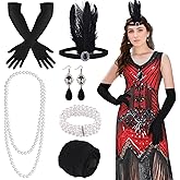 FEPITO 1920s Flapper Dresses for Women, Fringed Sequin Great Gatsby Dress for Women with 20s Accessories, Roaring 20s Costume
