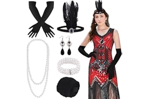 FEPITO 1920s Flapper Dresses for Women, Fringed Sequin Great Gatsby Dress for Women with 20s Accessories, Roaring 20s Costume
