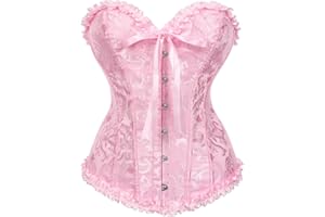 SHYMMUO Women's Lacing Corset Top Satin Floral Boned Overbust Body Shaper Bustier Sexy Waist Push Up Shapewear Lingerie…