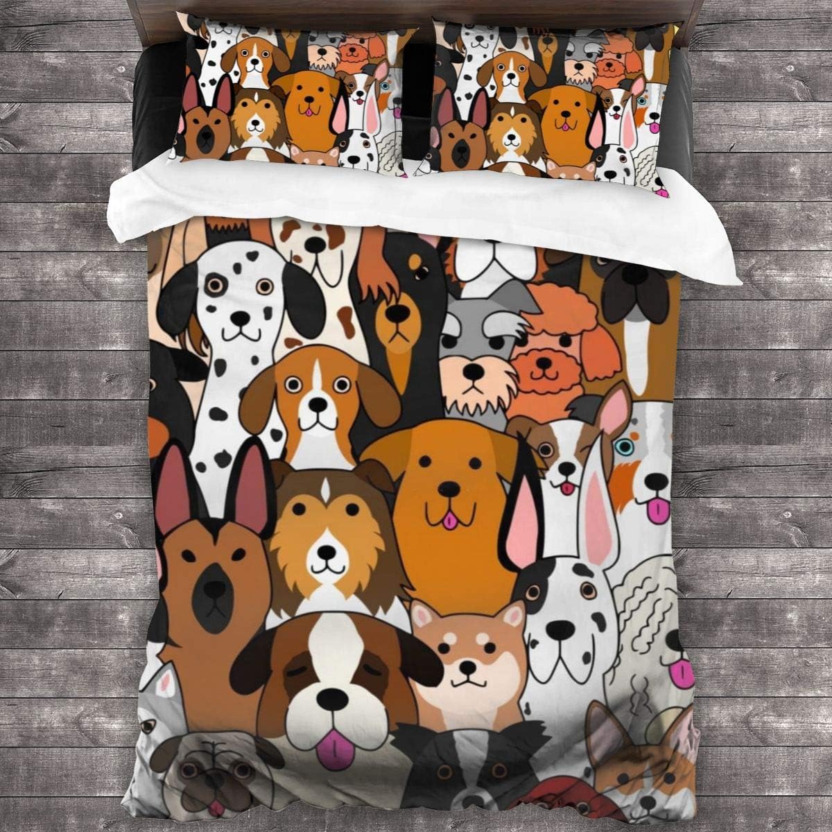 Colorful Doodle Dogs 3 Pcs Bedding Comforter Set Microfiber
