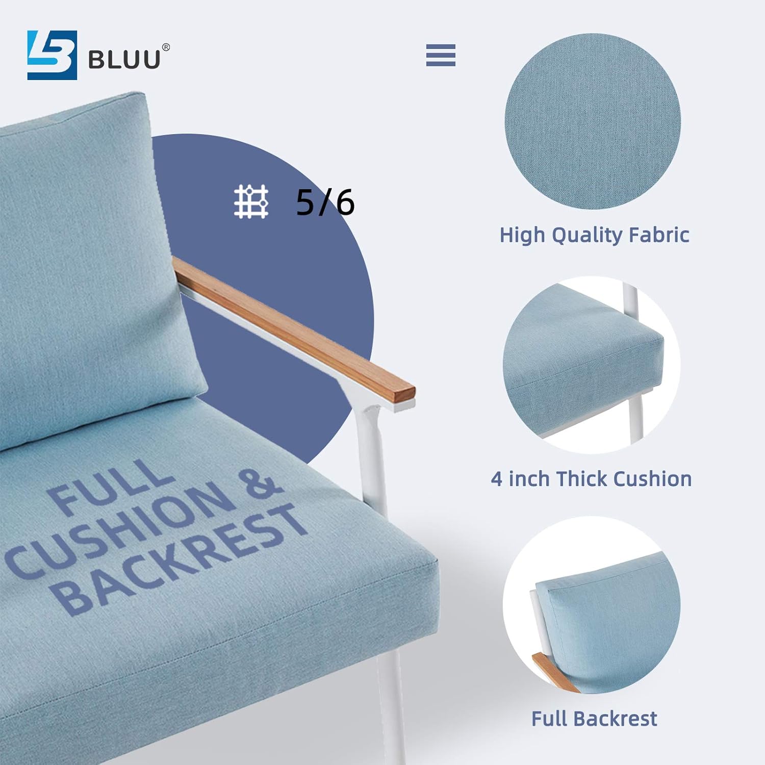 BLUU Loveseat Sofa in Patio Furniture Set Outdoor Aluminum Conversation Sets for Indoor Garden Porch Deck with Cushions (Loveseat): Garden & Outdoor