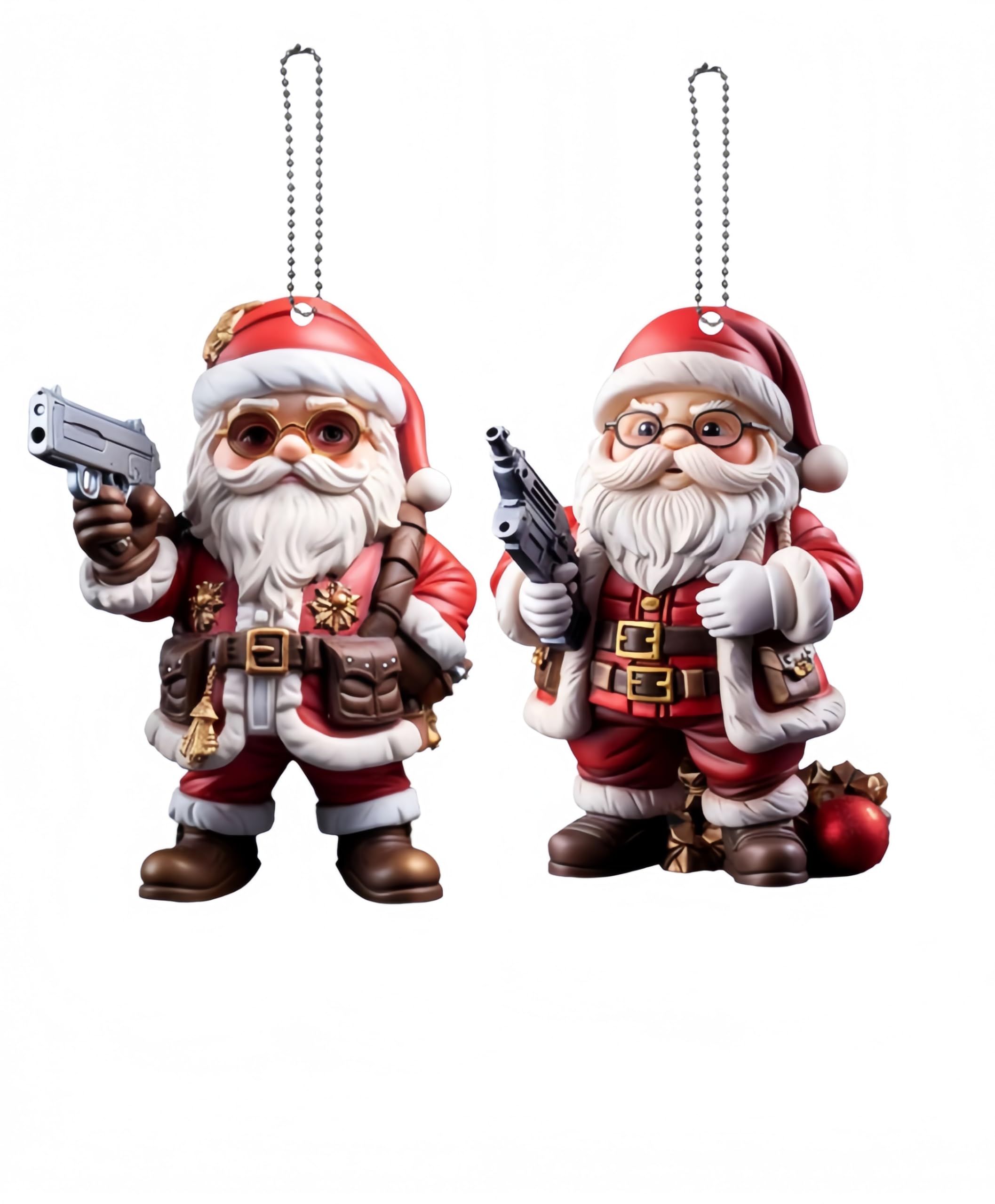 2 Pieces of Funny Christmas Ornaments, Cool Santa Claus, can be Used for Holiday Decorations, Bags, Keychains, Family Gatherings, Anniversaries and White Elephant Gifts