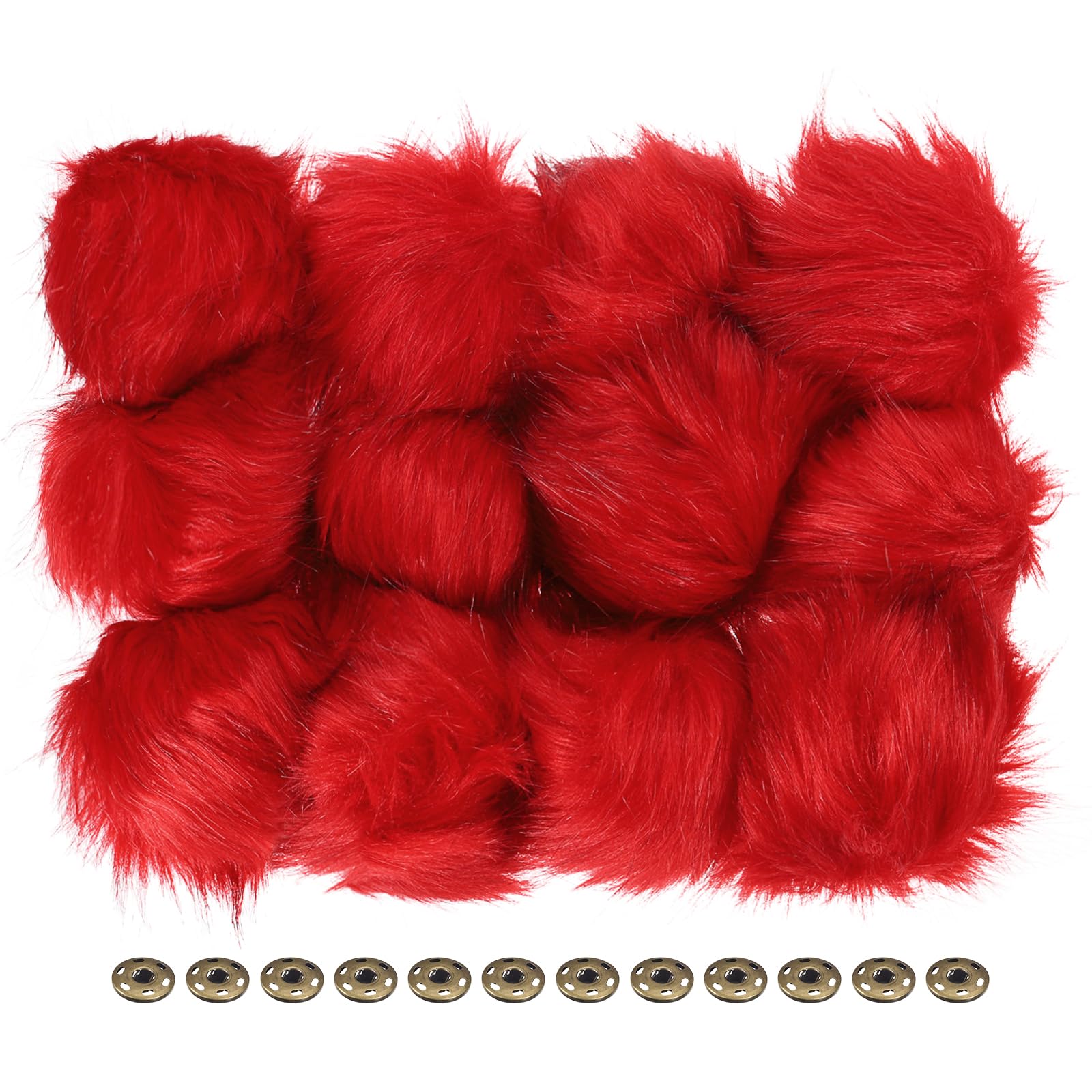 PATIKIL Faux Fur Pom Poms for Hats, 12 Pcs Fluffy Soft Fur Poms Balls with Snap Button for Keychain Knitting Hats DIY Scarves Gloves Bag Christmas, Red