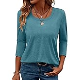 TICTICMIMI Women's 3/4 Sleeve Tops Square Neck Summer T Shirts Casual Dressy Blouse