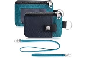 Artpaxy Minimalist Wallet For Mens Womens, Keychain RFID Blocking Zipper Small Wallet with ID Window 2 Lanyards,Water Resistant Travel Cash Card Coin Case Boys Girls