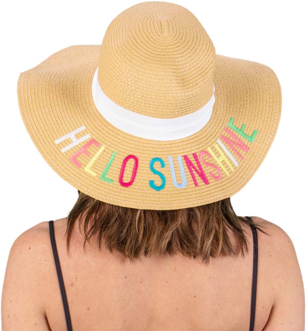 Funky Junque Women’s UPF 50 Bold Cursive Embroidered Adjustable Beach Floppy Sun Hat