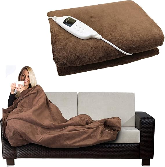 Electric Heated Throw Over Under Blanket Fleece Washable Polyester Warm