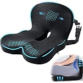 Mosxoed Ergonomic Seat Cushion with Adjustable Strap, Memory Foam Office Chair Seat Cushion with L-Shaped Design, Car Seat Cushion Fits for Truck Driver Semi Truck, Gaming Chair, Desk, Dark Gray